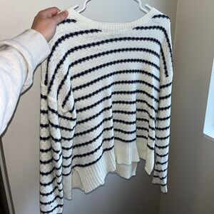white and navy stripe sweater